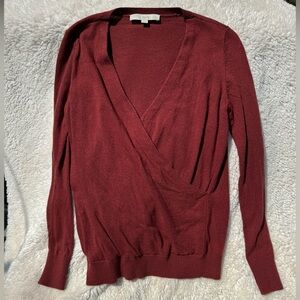 LOFT Crossover Faux Wrap Sweater | Rust Sienna Orange | XS